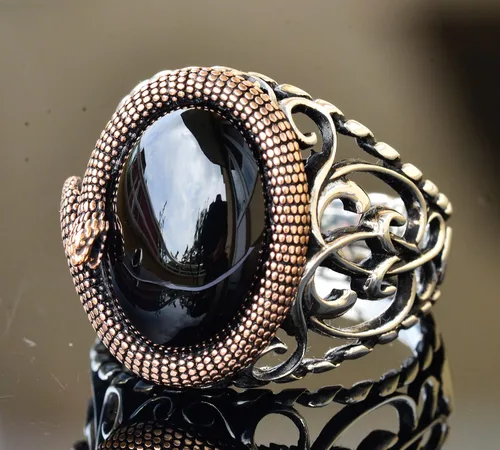 Vista 3 de Enigmatic Serpent 925K Sterling Silver Men's Gemstone Ring - Symbolic Power & Handcrafted Intricacy
