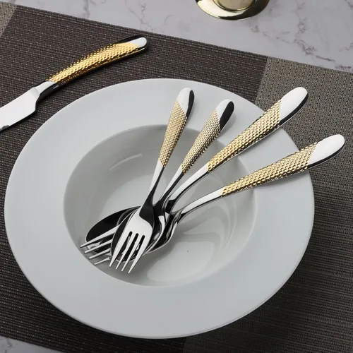 Vista 5 de Juego de cubiertos dorados de acero inoxidable de 60 piezas, juego de cubiertos de cocina, juego de utensilos de mesa para la cocina, incluye