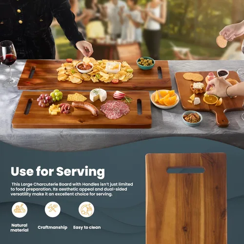 Vista 5 de TIDITA Tabla de Charcutería Grande de Madera de Acacia de 24" con Asas - Tablas de Madera Extra Largas para Servir Quesos - Plato Rectangular
