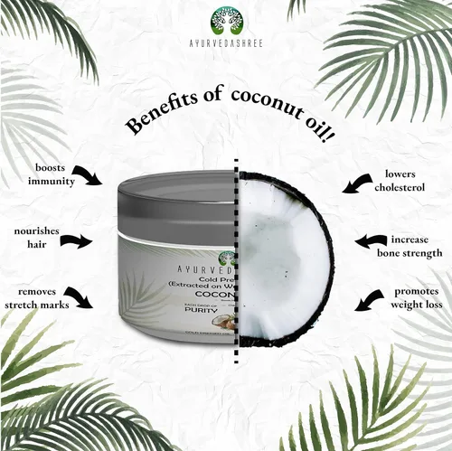 Vista 3 de AYURVEDASHREE Aceite de coco prensado en frío 3.38 fl oz., Aceite de coco prensado en frío