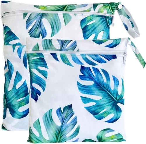 Vista 20 de Bolsa para pañales de tela, 2 bolsas impermeables y reutilizables con bolsillos con cremallera, lavable, reutilizable para viajes, playa, piscina