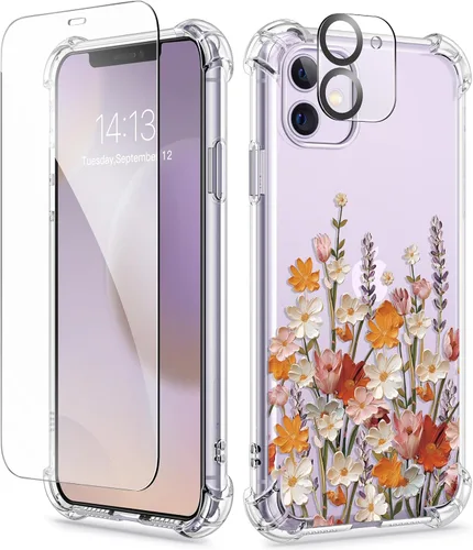 Vista 57 de GVIEWIN - Funda para iPhone 11 con protector de pantalla + protector de lente de cámara, cubierta protectora transparente suave de poliuretano