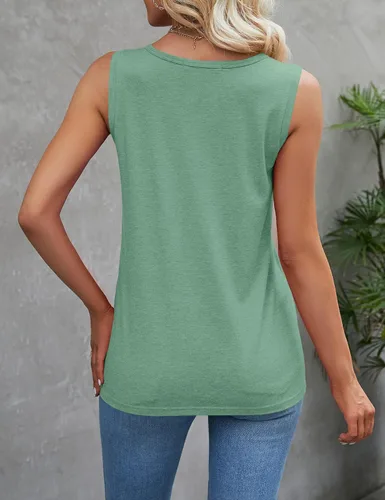 Vista 4 de TECREW Camiseta sin mangas con cuello en V y ribete de encaje para mujer, blusa holgada de verano