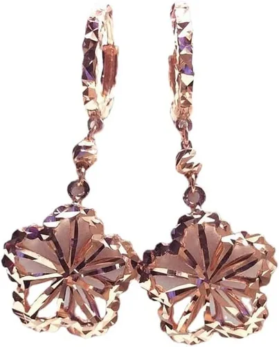 Vista 6 de SAGEKING 2024 New 585 Purple Gold Hollow Luxury Flower Ear Buckle Fashion Exquisite Jewelry 14K Rose Gold Drop Earrings For Women For Girlfriend
