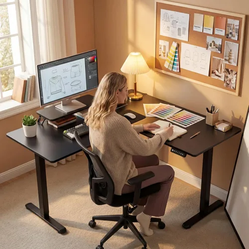 Vista 2 de Furmax 63 x 47 Inch L Shaped Standing Desk with 2 Preset Heights, Electric Height Adjustable Computer Desk, Corner Sit Stand Desk for Home Office, 2