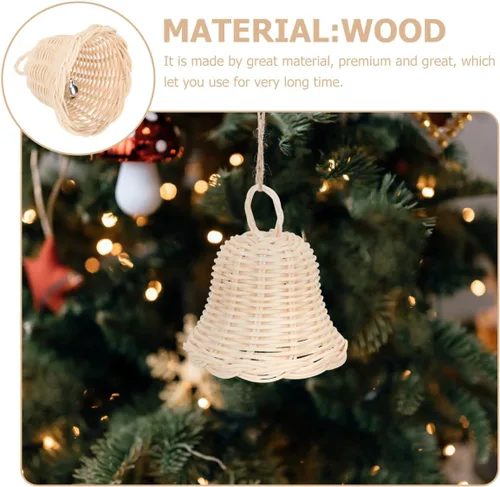 Vista 9 de 5 unids tejido ratán campana forma ornamento hecho a mano paja campana colgante colgante para decoración de fiesta de Navidad foto Prop