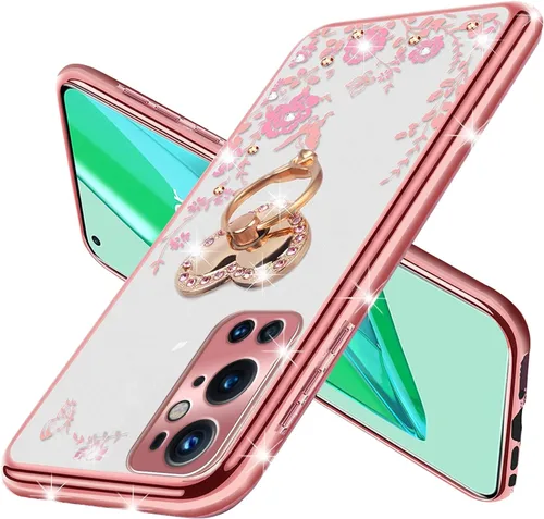 Vista 3 de Funda protectora transparente para Oneplus 9 Pro para mujer, con purpurina, suave, con diseño de mariposa, corazón, floral, transparente