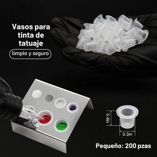Vista 2 de Autdor Tapas de tinta pequeñas – 200 piezas de vasos de pigmento de tatuaje, vasos desechables de tinta de tatuaje para Microblading, maquillaje