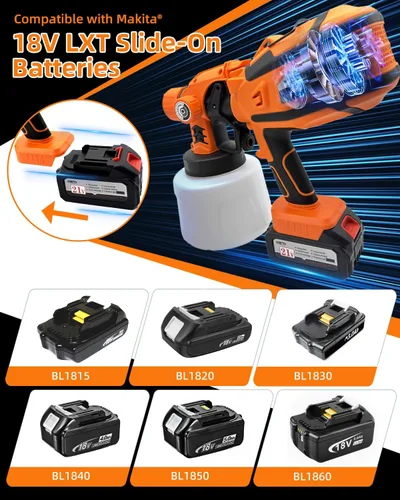 Vista 5 de Pulverizador de pintura HVLP inalámbrico - Motor de 650 W, recipiente desmontable de 47.3 fl oz, 6 boquillas de cobre, 3 patrones de pulverización