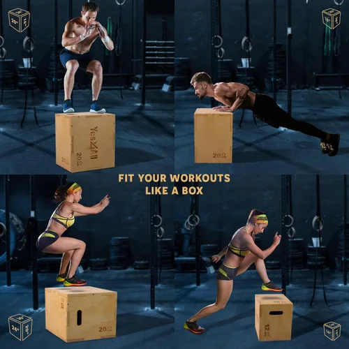 Vista 5 de Yes4All Plyo Box, 3-in-1 Wooden Box Jump for Home Gym, Lunges, Squats, Dips