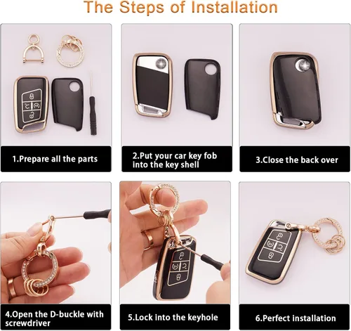 Vista 3 de EKALA Funda para llavero de TPU, protector de llavero con llavero brillante, Negro