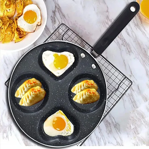 Vista 3 de Sartén para huevos de 4 tazas, sartén antiadherente para panqueques en forma de corazón, sartén Blini, sartén para crepas, sartén para panqueques
