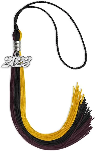Vista 128 de Endea Graduation Borla de triple color con gota de fecha plateada (negro/dorado/granate, 2020)