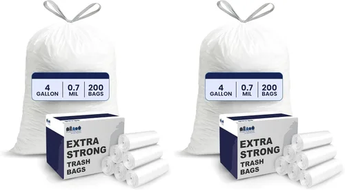 Vista 3 de Plasticplace Bolsas de basura de 4 galones │ 0.7 mil │ Forros de basura blancos con cordón │ 17" x 16" (100 unidades)