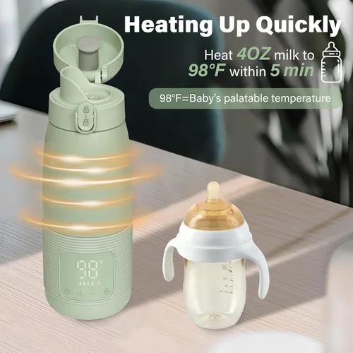 Vista 7 de Calentador de botellas portátil para viajes, doble modo de calentamiento para leche materna y agua, calor rápido de 3 minutos, gran capacidad de 12
