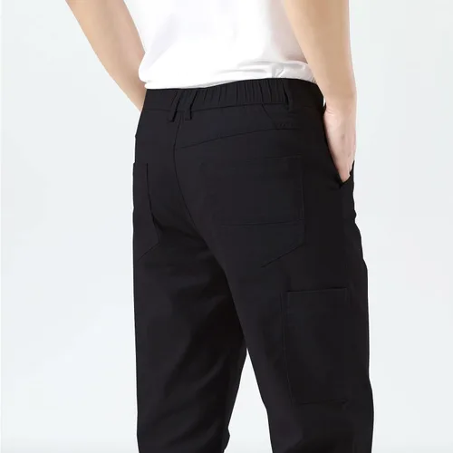 Vista 3 de Plaid&Plain Pantalones caqui elásticos de ajuste recto con bolsillo lateral y cintura elástica para hombre Negro