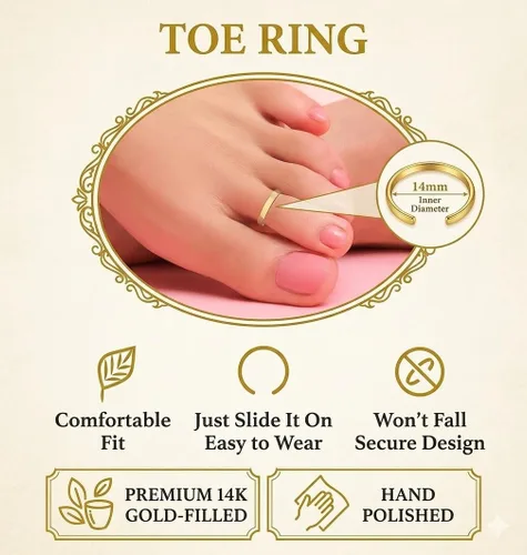 Vista 3 de Anillo de dedo del pie con relleno de oro de 14 quilates, grosor de calibre 20 y 0.276 in de diámetro, anillo de dedo del pie para mujer