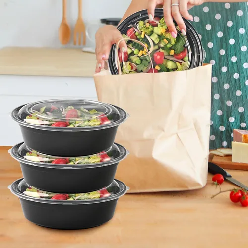 Vista 6 de LOKATSE HOME Recipientes redondos de 32 onzas con tapas, paquete de 150 unidades, caja Bento para almacenamiento de alimentos, microondas