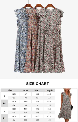 Vista 6 de Angashion Vestido de verano para mujer con cuello en V floral manga casquillo vestido midi hasta la rodilla vestido de verano