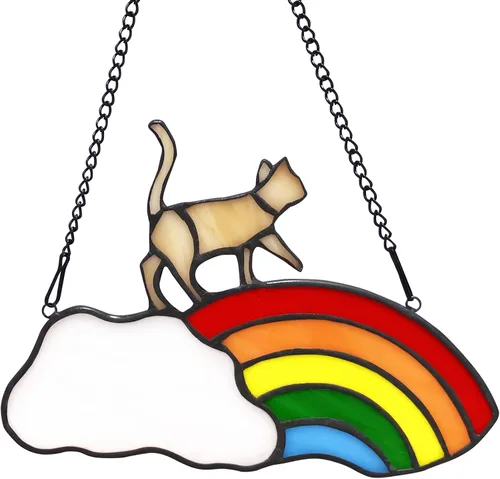 Vista 8 de Decoración de gato atigrado gris en luna azul para colgar en la ventana, regalo conmemorativo para los amantes de los gatos, adorno para mascotas