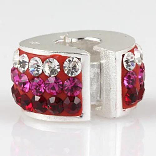 Vista 2 de Colgantes de clip de plata de ley 925 con cierre de clip, cuentas de cristal para pulseras Pandoar (rojo)