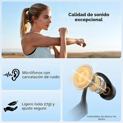 Vista 6 de TECKNET Auriculares de conducción ósea, auriculares Bluetooth V6.0 de oreja abierta, auriculares inalámbricos de 10 horas de reproducción e