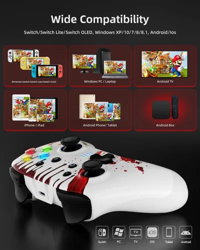 Vista 5 de REDSTORM Control Switch Pro para Nintendo SwitchSwitch LiteOLEDAndroidiOSPC, controlador de interruptor inalámbrico con 4 botones programables