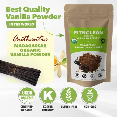 Vista 6 de FITNCLEAN VANILLA - Polvo orgánico de vainilla de Madagascar de 2 onzas. Certificado orgánico USDA. Sin aditivos naturales sin azúcar. Cápsulas