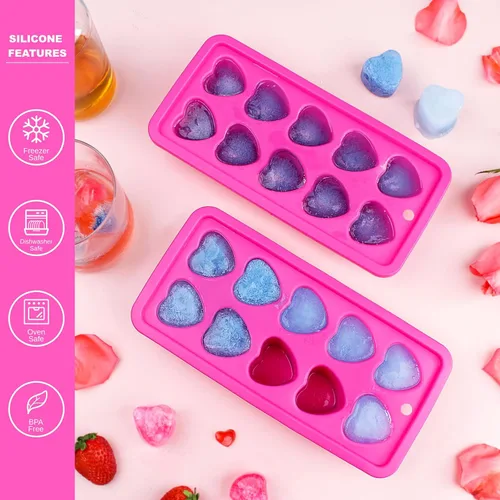 Vista 7 de Molde de silicona para cubitos de hielo en forma de corazón, paquete de 2