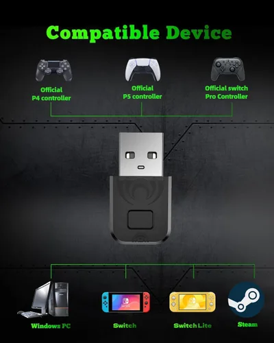 Vista 2 de Adaptador Bluetooth para controlador P4controlador P5controlador Switch Pro, adaptador de controlador para SwitchSwitch LitePCAndroid TV BoxSteam