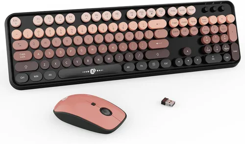 Vista 21 de FOPETT Juego de teclado y mouse inalámbricos de 2.4 GHz con botón de interruptor, teclado de tamaño completo, compatible