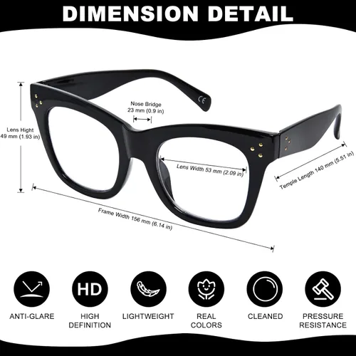 Vista 3 de FONHCOO Oversized Progressive Reading Glasses for Women Men Large Square Blue Light Blocking Computer Readers