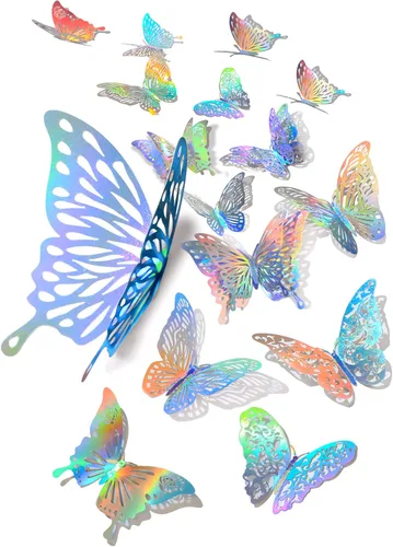 Vista 14 de 60 calcomanías 3D iridiscentes de mariposa dorada para decoración de pared Dorado