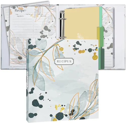 Vista 9 de Carpeta de recetas de 3 anillos de 8.5 x 9.5 pulgadas, juego organizador de recetas de página completa con 3 anillos con 25 páginas de ranura y 50