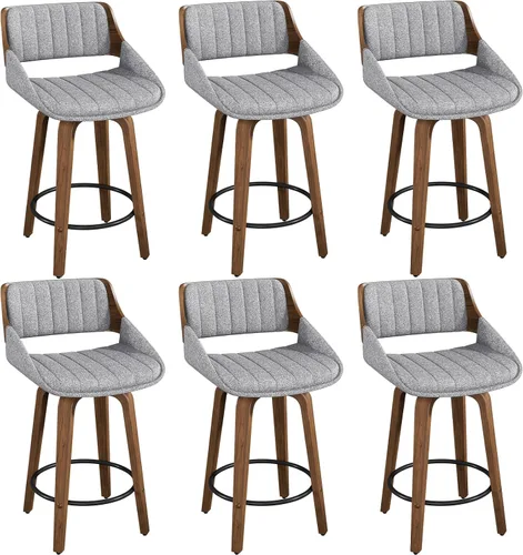 Vista 16 de Juego de taburetes de bar de 1, taburetes de bar giratorios de 26" de altura de mostrador con respaldo y patas de madera curvada de nogal, sillas