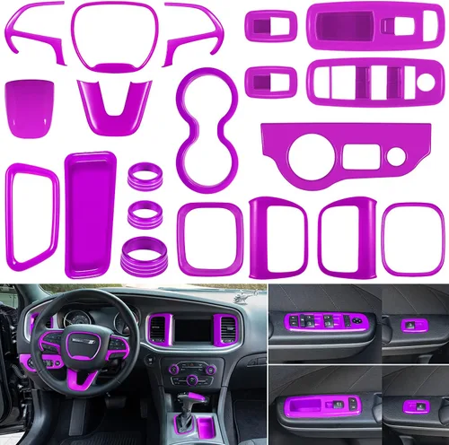 Vista 9 de LAIKOU - Juego completo de 20 piezas de accesorios interiores para Dodge Charger 2015-2024 Interruptores de control de elevación de ventanas
