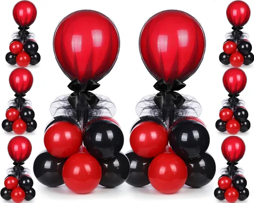 Vista 10 de BBTO Juego de 8 centros de mesa con soporte para globos, kit de 80 globos de látex y soporte de mesa con base de tul para boda, cumpleaños, baby Oro