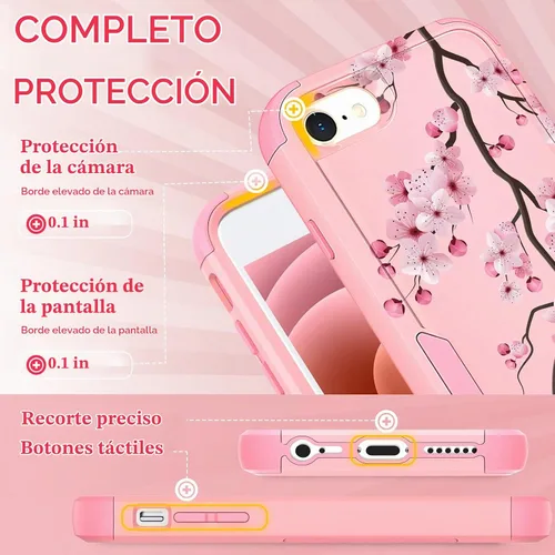 Vista 5 de Funda para iPhone SE 2020/2022/3ª generación, para iPhone 8/7, funda protectora resistente con diseño de flor linda para mujeres, hombres, niñas