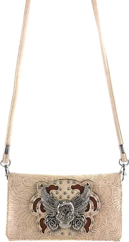 Vista 3 de Zelris Sugar Skull Roses Angel Wing mujeres Crossbody muñeca asa triple cartera