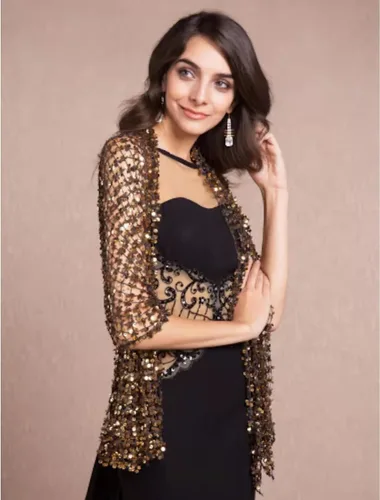 Vista 4 de RZTA Chales metálicos brillantes y envolturas con hebilla para vestidos de fiesta de noche, boda y fiesta