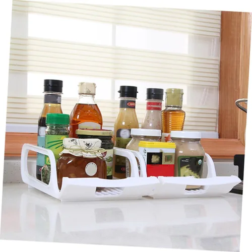 Vista 5 de 2 soportes de plástico apilables para latas, color blanco, contenedores de almacenamiento para refrigerador