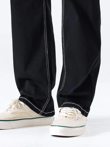 Vista 5 de Jeans negros apilados para hombre, jeans rasgados y rasgados, pantalones de mezclilla rectos Harajuku, pantalones de hip hop, ropa de calle