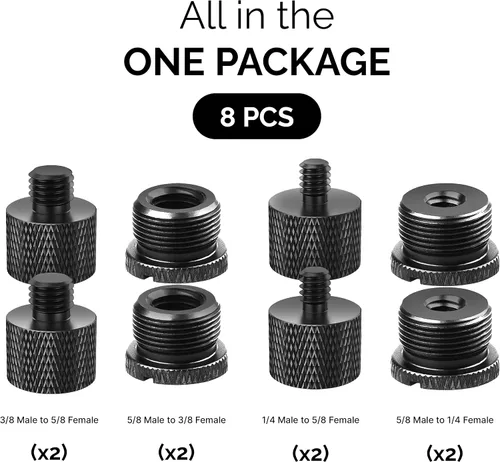 Vista 9 de IXTECH Juego de adaptadores de soporte de micrófono, kit de adaptador de soporte de micrófono de metal de 8 piezas, adaptador de rosca de 3/8 a 5/8