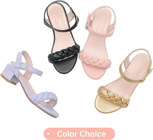 Vista 7 de Sandalias para niñas, tacones para niños, puntera abierta, correa al tobillo, zapatos de vestir, flores para boda, fiesta para niños pequeños
