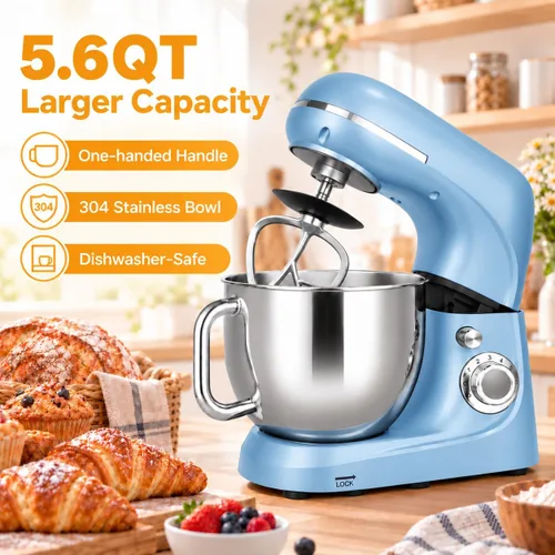 Vista 6 de Batidora de pie de 5.6 cuartos de galón, mezclador eléctrico de cocina de 6 Azul