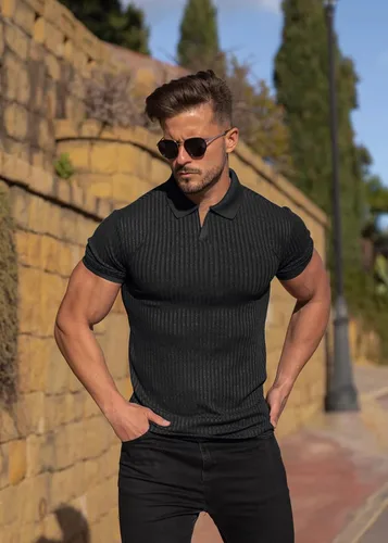 Vista 5 de Camisetas de manga corta con cuello en V para hombre, camisetas de golf de ajuste seco, ropa casual y elegante