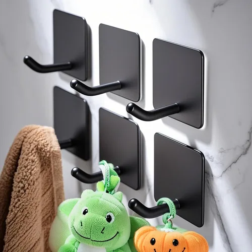 Vista 22 de DELITON Ganchos adhesivos – Paquete de 4 ganchos de pared para toallas/abrigos, para baño o cocina (negro mate, acero inoxidable)
