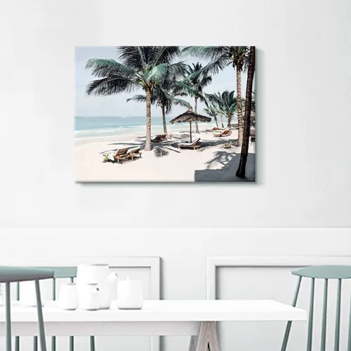 Vista 4 de Lienzo decorativo para pared, diseño de palmeras en la playa con temática de paisaje marino tropical moderno, impresión fotográfica sobre lienzo