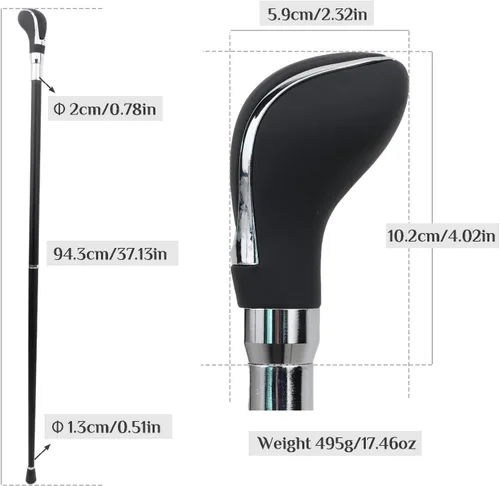 Vista 2 de Black Leather Silver Walking Cane Fashion Decorative Walking Stick Gentleman Elegant Cosplay Cane Crosier 94cm