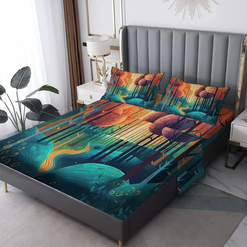 Vista 10 de Forest Sheets - Juego de sábanas y fundas de almohada, tamaño individual, diseño de pino, 3 piezas, sábana bajera ajustable de microfibra suave